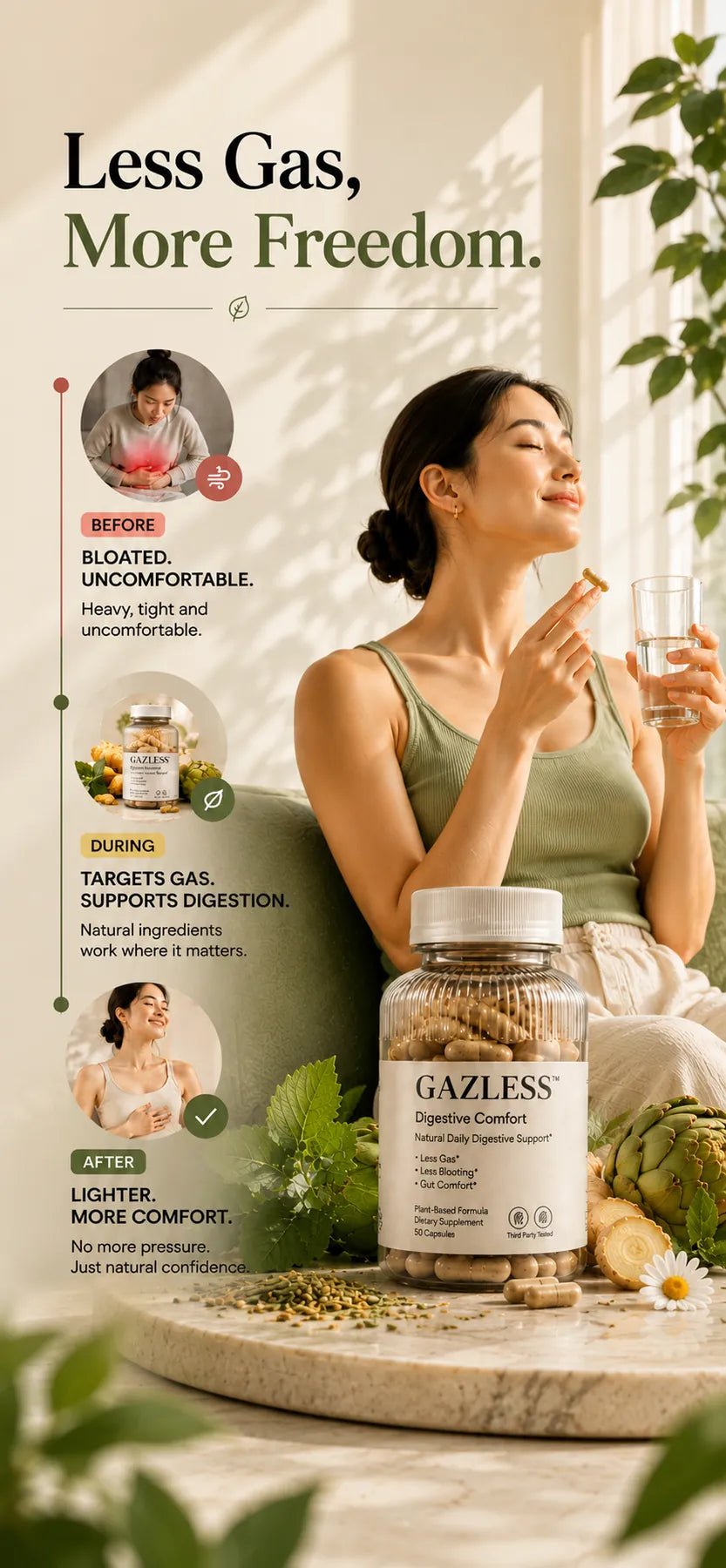 GAZLESS Digestive Comfort — Less Gas, More Freedom.